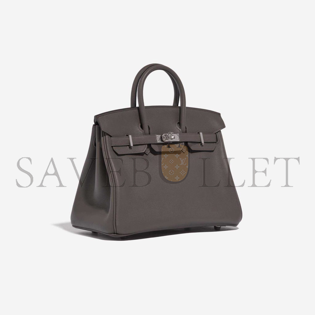 H**mes birkin 25 swift leather pewter grey silver buckle bag h049362ck10 (25*20*13cm)